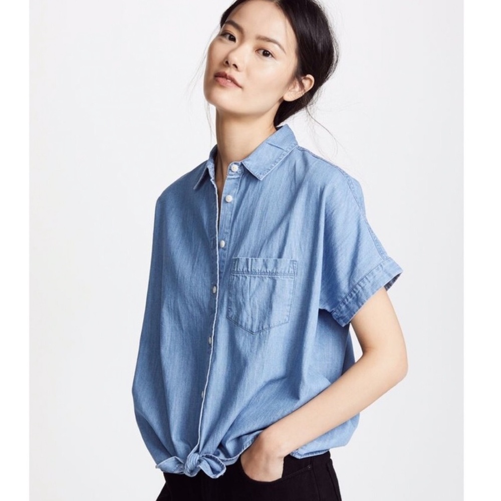 Madewell Denim Short-Sleeve Tie-Front Shirt XXS
